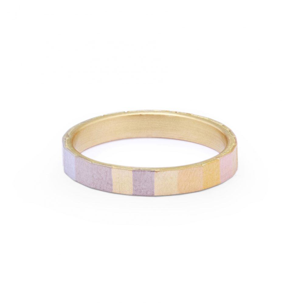 Sia Taylor KR15 RAIN Rainbow Gold Wide Faceted Band WB