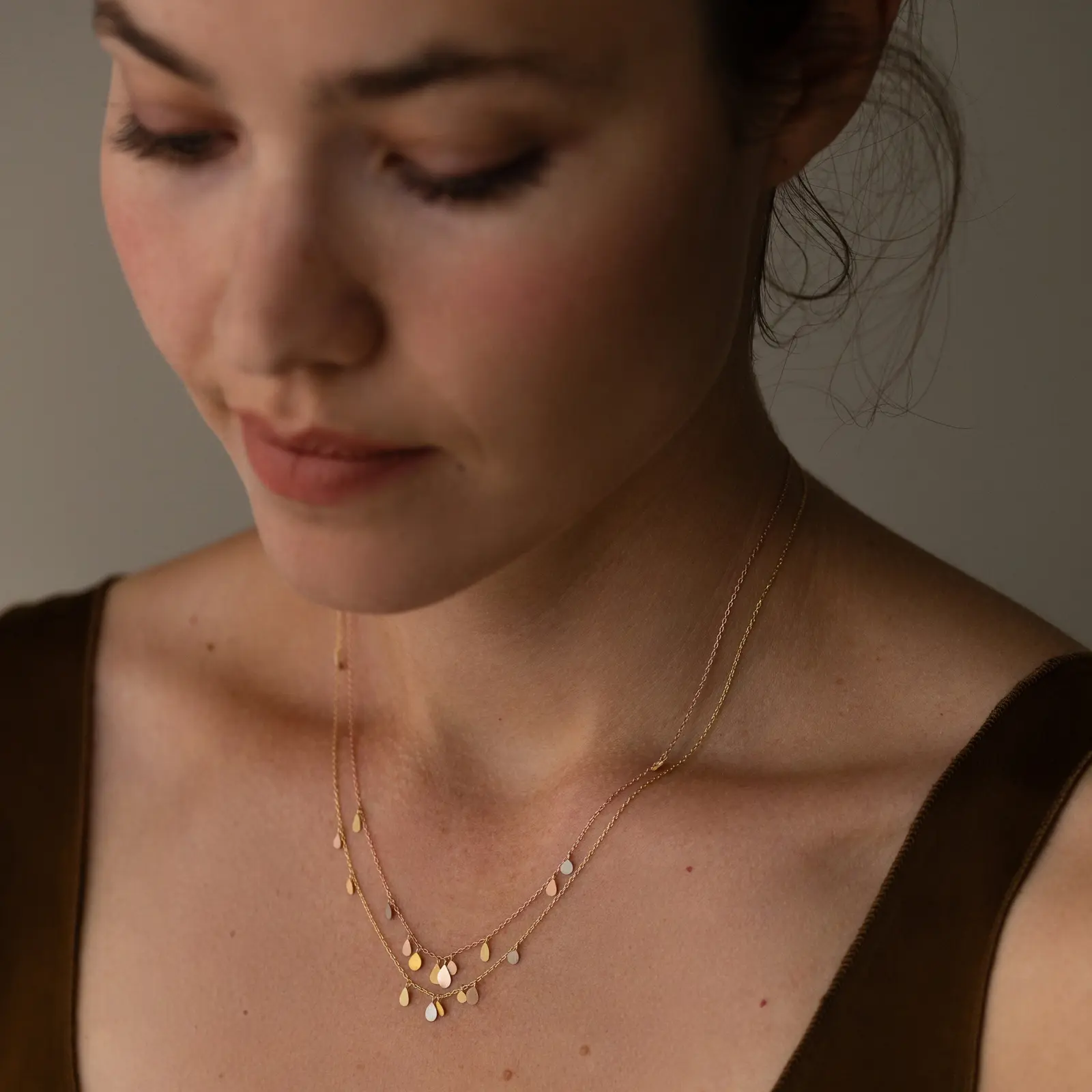 Sia Taylor TN3 Y Double Chain Raindrops Gold Necklace M