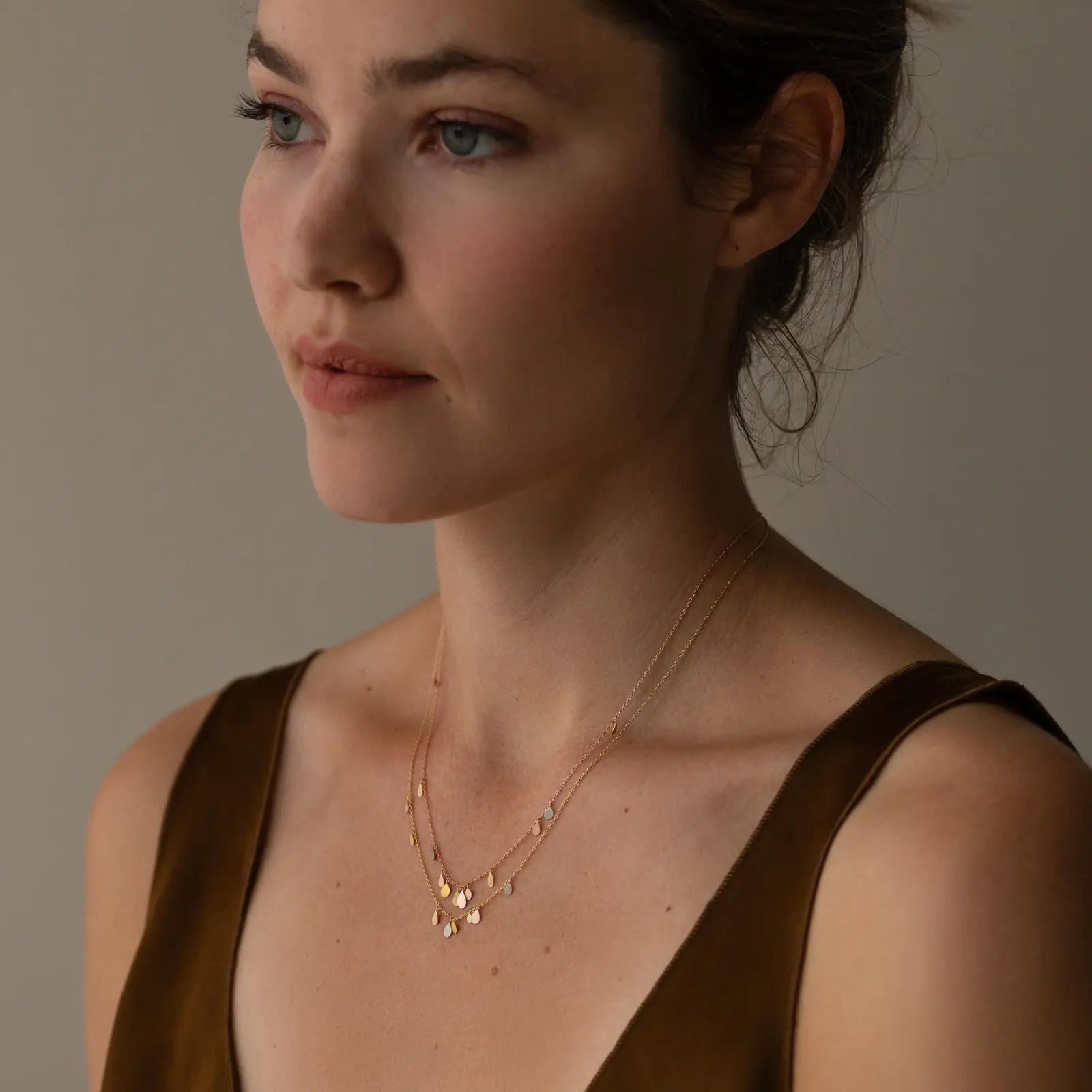 Sia Taylor TN3 Y Double Chain Raindrops Gold Necklace M2