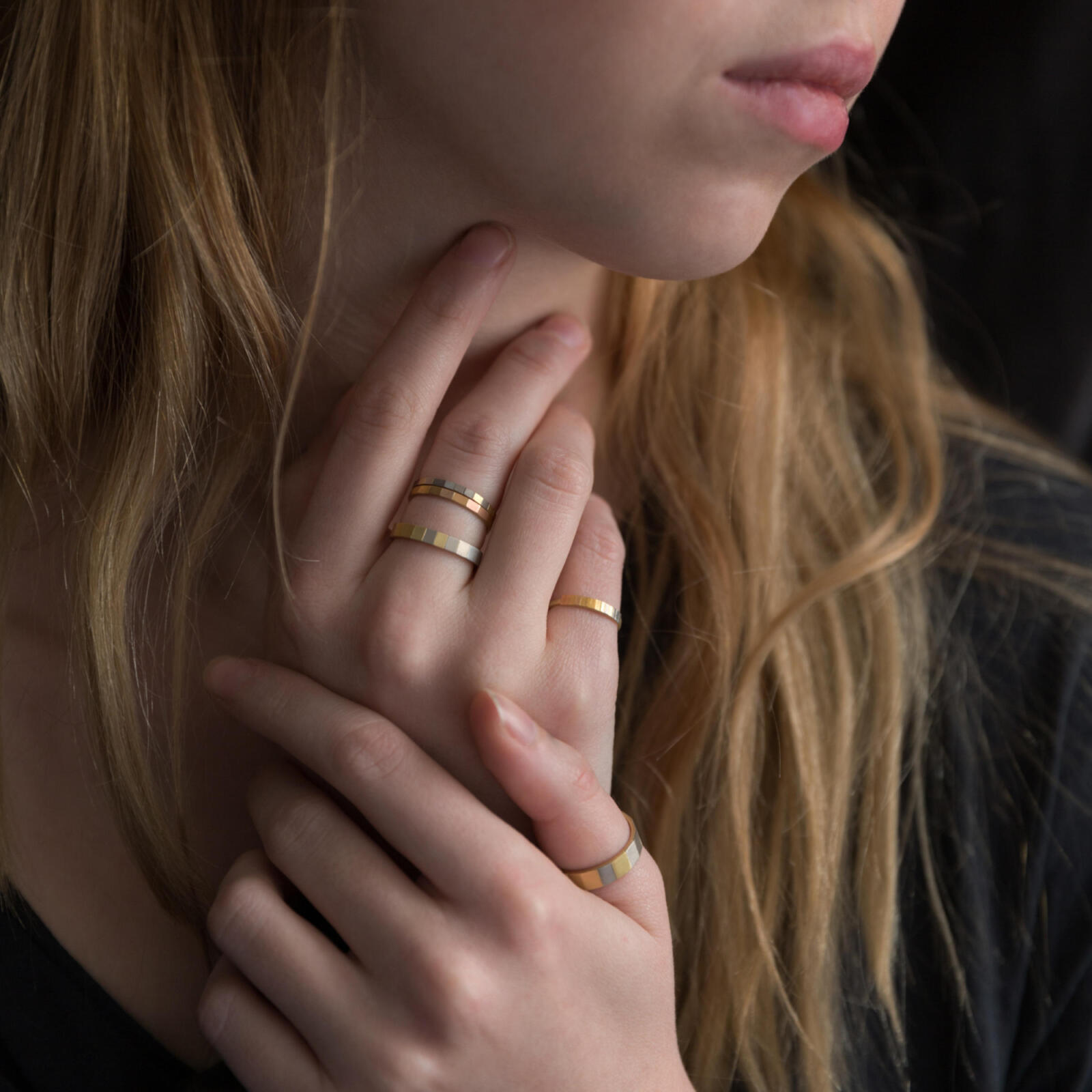 Sia Taylor Rainbow Gold Faceted Rings M3